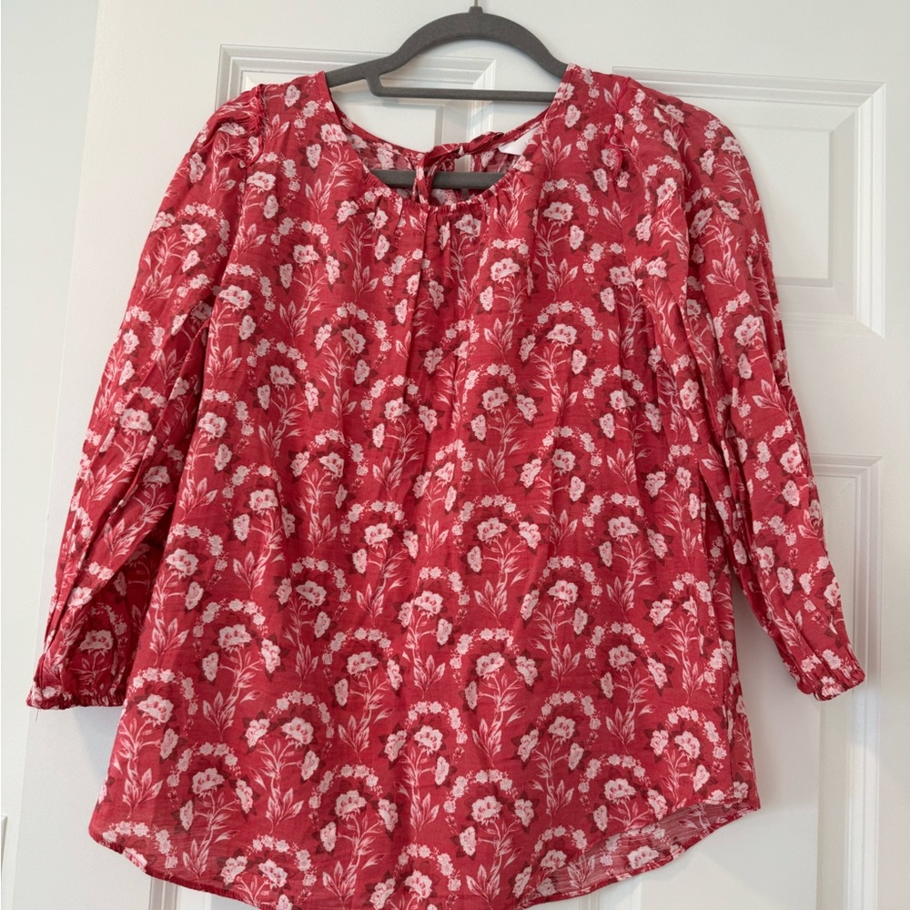 Ann Taylor LOFT 3/4 Pink & White Lightweight Blouse - Size: Small